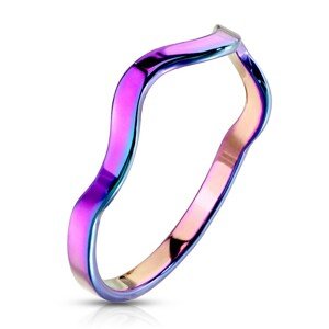 Prsteň z ocele v dúhovom farebnom odtieni - motív vlnky, úzke ramená - Veľkosť: 54 mm