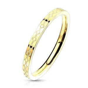 Oceľová obrúčka v zlatom farebnom prevedení - filigránový vzor, úzke ramená, 2 mm - Veľkosť: 59 mm