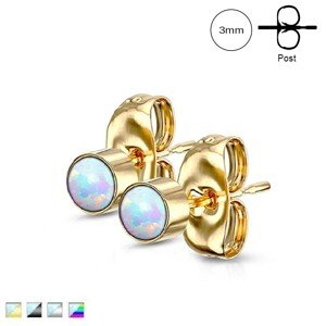 Náušnice z ocele 316L - dúhový syntetický opál v objímke, puzetové zapínanie, 3 mm - Farba: Strieborná