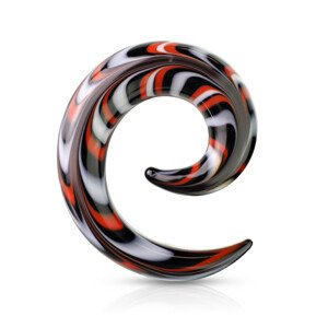 Špirálový expander do ucha zo skla - vzory bielej, červenej a čiernej farby - Hrúbka: 10 mm
