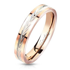 Prsteň z ocele s pásom striebornej farby - zárezy v tvare písmena "V", 3 mm - Veľkosť: 57 mm
