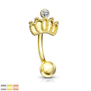 Piercing do obočia z ocele 316L - korunka s okrúhlym kryštálom, lesklý povrch - Farba: Zlatá