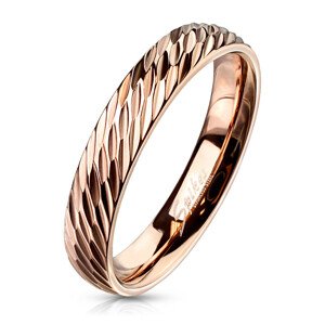 Oceľová obrúčka v medenom odtieni - hlboké diagonálne zárezy, zrniečka, 4 mm - Veľkosť: 49 mm
