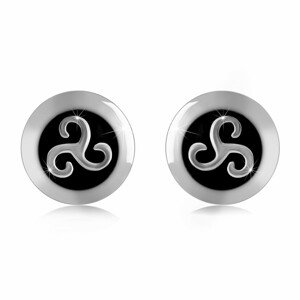 Strieborné 925 náušnice - triskelion zdobený patinou, hrubé lemovanie