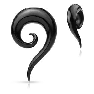 Expander do ucha z organického materiálu - čierna hladká zatočená špirála - Hrúbka: 8 mm