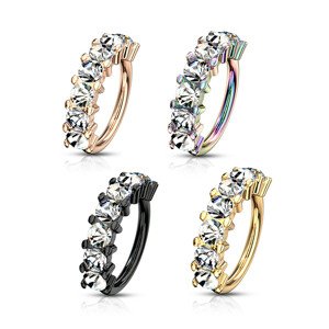Piercing z 316L ocele do nosa, ucha alebo obočia - krúžok s čírymi krištáľmi, PVD, 1,1 mm - Farba piercing: Čierna