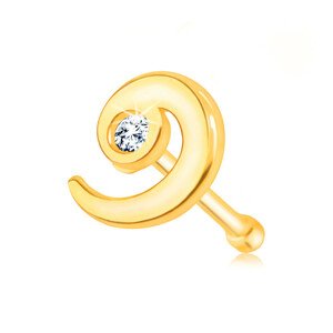Diamantový piercing do nosa zo žltého 14K zlata, rovný - špirála s čírym briliantom