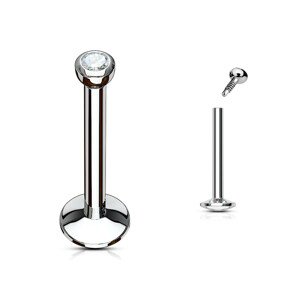 Labret z ocele 316L do pery a brady - ligotavý okrúhly zirkónik, rôzne dĺžky - Dĺžka piercingu: 10 mm