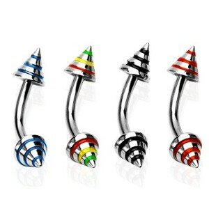 Piercing do obočia s troma farebnými pásmi - Rozmer: 8 mm x 4x3 mm, Farba zirkónu: Červená - Žltá - Zelená - JM