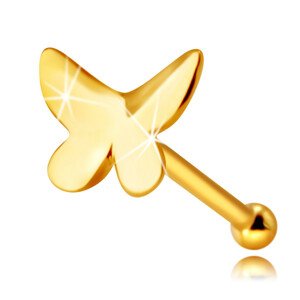 Piercing do nosa z 9K žltého zlata - motýľ s plochým povrchom a mierne zahnutými krídlami