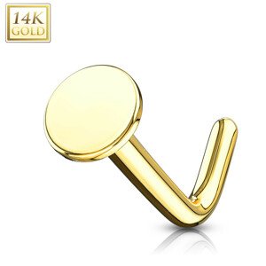 Piercing do nosa zo žltého 585 zlata - zahnutý, hladký plochý krúžok