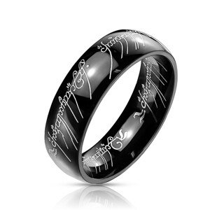 Čierna oceľová obrúčka s motívom Pána prsteňov, 6 mm - Veľkosť: 52 mm