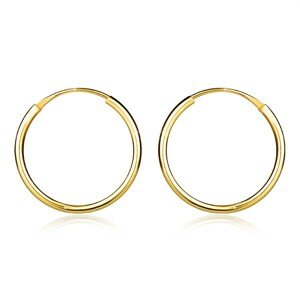 Náušnice zo 14K žltého zlata - jednoduché hladké kruhy, 15 mm