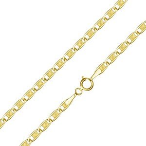 Zlatý 14K náramok - oválne očká s mriežkovaným vzorom, 190 mm