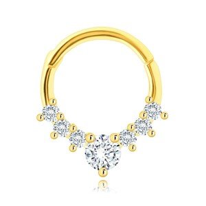 Zlatý 14K piercing do nosa - krúžok, číre zirkóny, kĺbové zapínanie