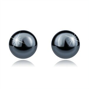 Puzetové náušnice zo striebra 925 - tmavosivá gulička z hematitu, 6 mm