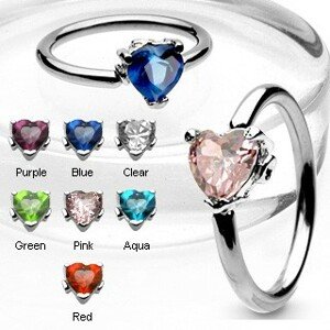 Piercing krúžok so zirkónovým srdcom - Farba zirkónu: Červená - R