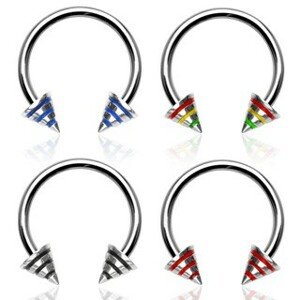 Piercing podkova s troma pásmi na hrote - Rozmer: 1,6 mm x 12,7 mm x 5x5 mm, Farba piercing: Čierna