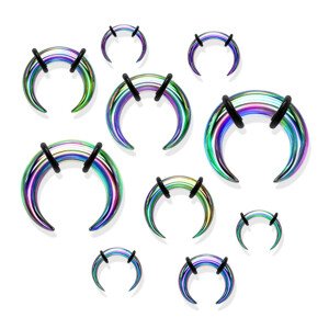 Oceľový piercing do ucha v štýle buffalo, dúhová farba, čierne gumičky - Hrúbka: 3 mm