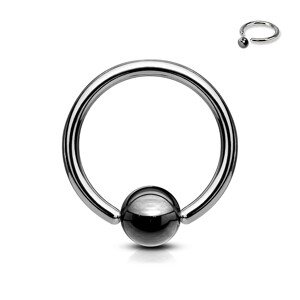 Piercing z ocele 316L - krúžok s tmavosivou guličkou - Rozmer: 1,2 mm x 8 mm x 3 mm