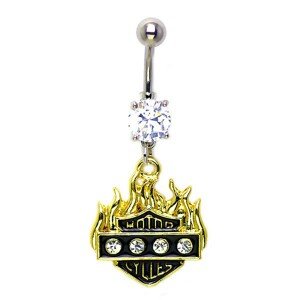 Piercing do pupku plamene so zirkónmi
