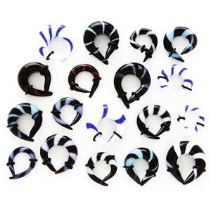 Expander do ucha - tvar parohy, s gumičkou - Hrúbka: 5 mm, Farba piercing: Čierna - sivomodrá