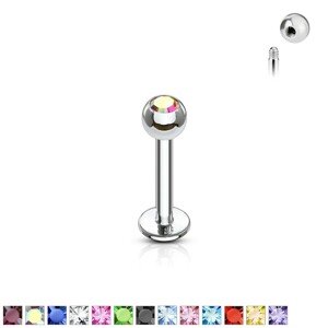Labret tenký s guličkovým zakončením so zirkónom, 1,2 mm - Rozmer: 1,2 mm x 8 mm x 3 mm, Farba zirkónu: Fuksiová - F