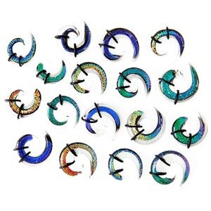 Expander do ucha - viacfarebná sklenená špirálka, gumičky - Hrúbka: 5 mm, Farba piercing: Modrá - Tyrkysová