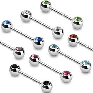 Piercing do jazyka s dvomi zirkónmi - Farba zirkónu: Modrá - B