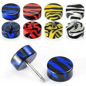 Fake plug do ucha - tigrí vzor - Farba piercing: Červená