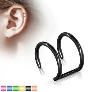 Falošný piercing do ucha z ocele 316L - anodizovaný dvojitý krúžok - Farba piercing: Čierna