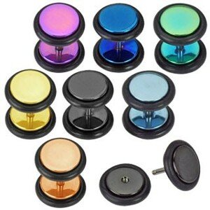 Falošný plug do ucha z ocele 316L - farebné krúžky anodizované titánom - Farba piercing: Fialová