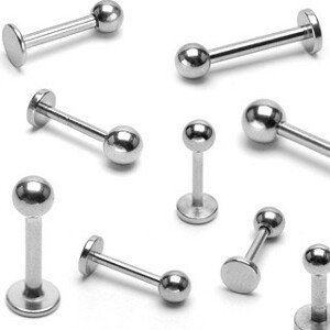 Oceľový piercing do brady s jednoduchou lesklou gulôčkou, 1,2 mm - Rozmer: 4 mm x 2 mm