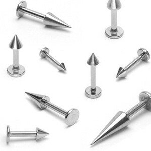Labret z chirurgickej ocele - jednoduchý hrot striebornej farby, hrúbka 1,6 mm - Rozmer: 8 mm x 4x4 mm