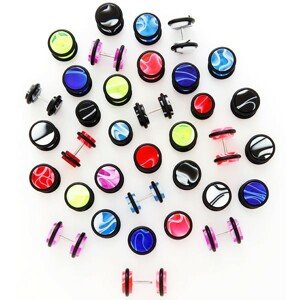 Falošný plug do ucha - mramorový - Veľkosť hlavičky: 8 mm, Farba piercing: Čierna - Biela