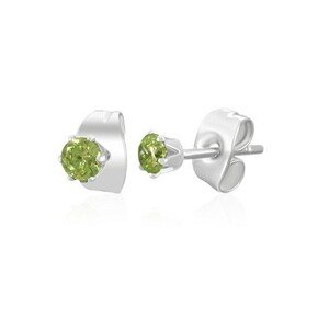 Oceľové náušnice - svetlozelený zirkón, 3 mm