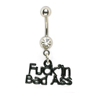Piercing do pupka s príveskom Fuckin Bad Ass - Farba zirkónu: Číra - C