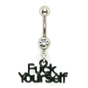 Piercing do brucha zirkón a nápis Fuck Yourself - Farba zirkónu: Číra - C