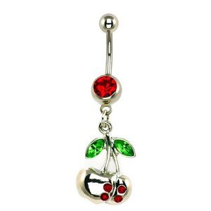 Piercing do brucha - čerešne a lístky, zirkóny