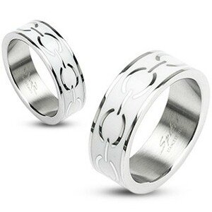 Oceľový prsteň - biely stred s elipsami - Veľkosť: 69 mm