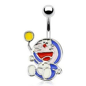 Smaltovaný piercing do brucha - modrý kocúr