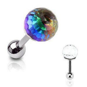 Tragus barbell - číra gulička na anodizovanom dúhovom podklade