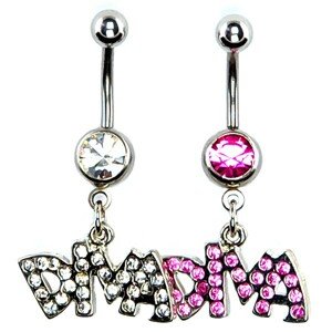 Oceľový piercing do pupku - nápis DIVA - Farba: Číra