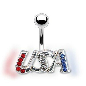 Piercing do brucha - USA, trojfarebné zirkóny, pevný úchyt