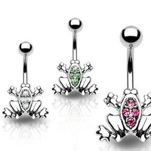 Piercing do pupku - žabka, zirkóny na chrbte, pevný úchyt - Farba zirkónu: Zelená - G