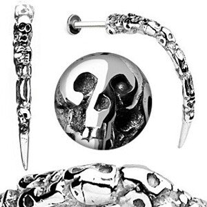 Piercing do brady z ocele - patinovaný roh s lebkami