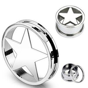Oceľový plug do ucha s päťcípou hviezdou - Hrúbka: 6 mm