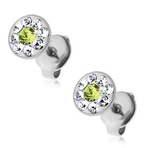 Oceľové náušnice so zeleným a čírymi krištálikmi Swarovski, puzetky