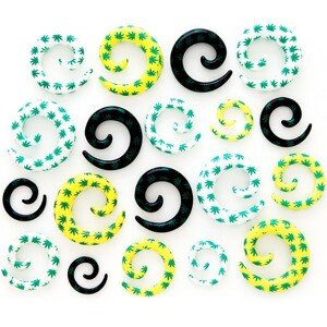 Expander do ucha - špirála so vzorom marihuany - Hrúbka: 8 mm, Farba: Čierna