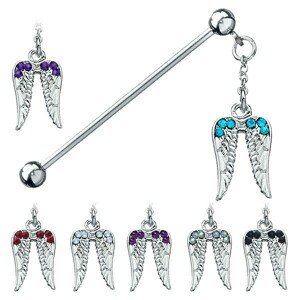 Piercing do ucha z chirurgickej ocele - anjelské krídla so zirkónmi - Farba zirkónu: Aqua modrá - Q